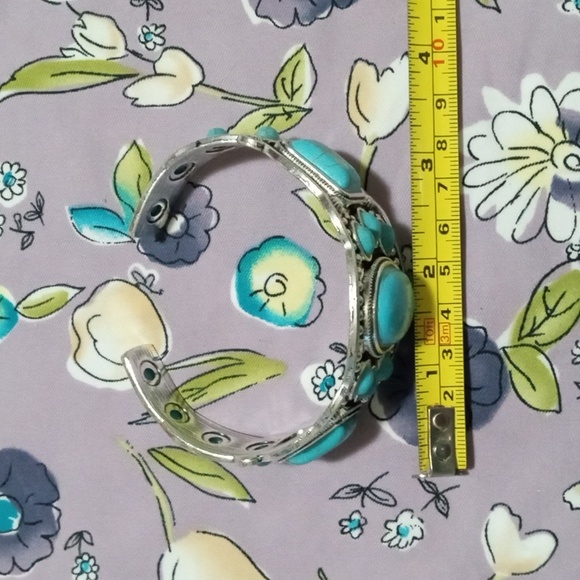 Turquoise and Silver Metal Cuff Bracelet - Picture 6 of 7
